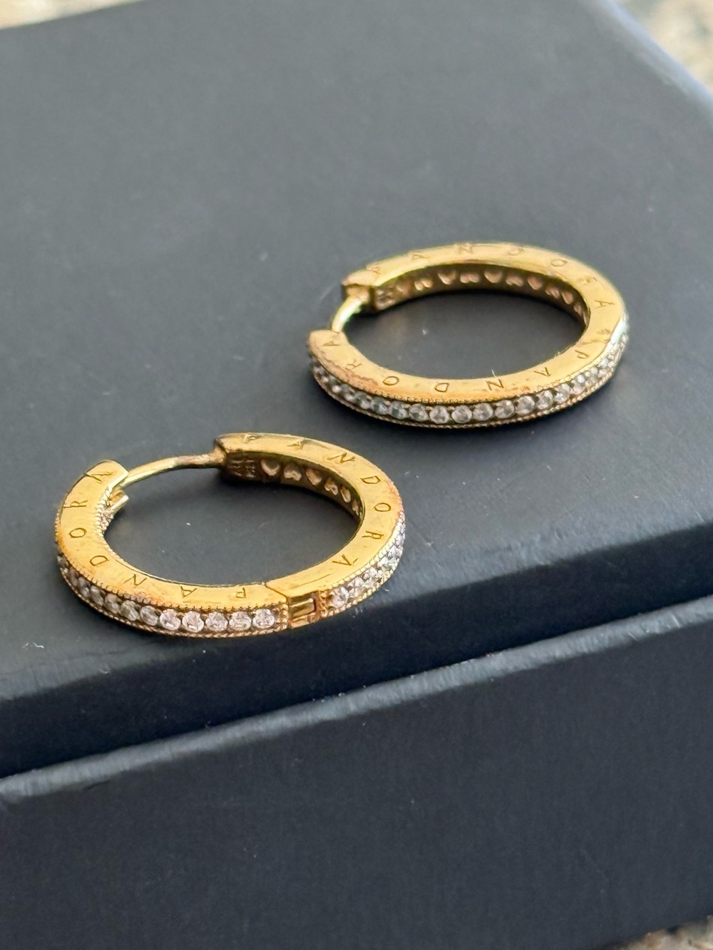 PANDORA Gold Crystal Pavé Mini Hoop Earrings